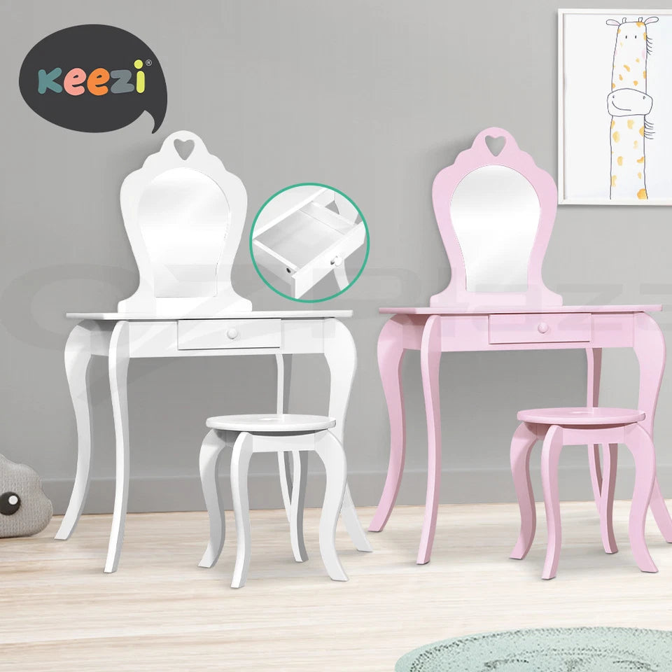 Kids Vanity Dressing Table Stool Set Mirror