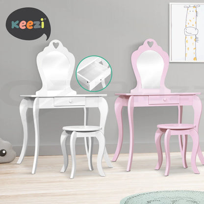 Kids Vanity Dressing Table Stool Set Mirror