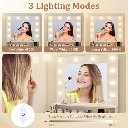 Vanity Desk Makeup Table w/ 3 Light Modes