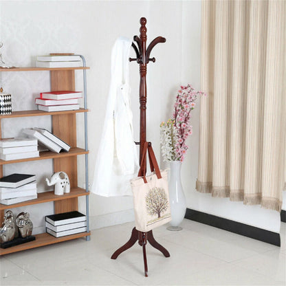 6ft Vintage Wooden Coat Rack Stand Floor Rack Clothes Hanger w 13 Hooks