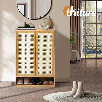 2 Doors Rattan Brown Shoe Storage Cabinet