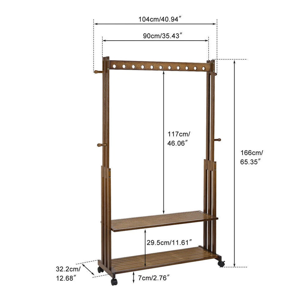 Wooden Clothes Rail Rack Garment Shoe Stand Open Wardrobe