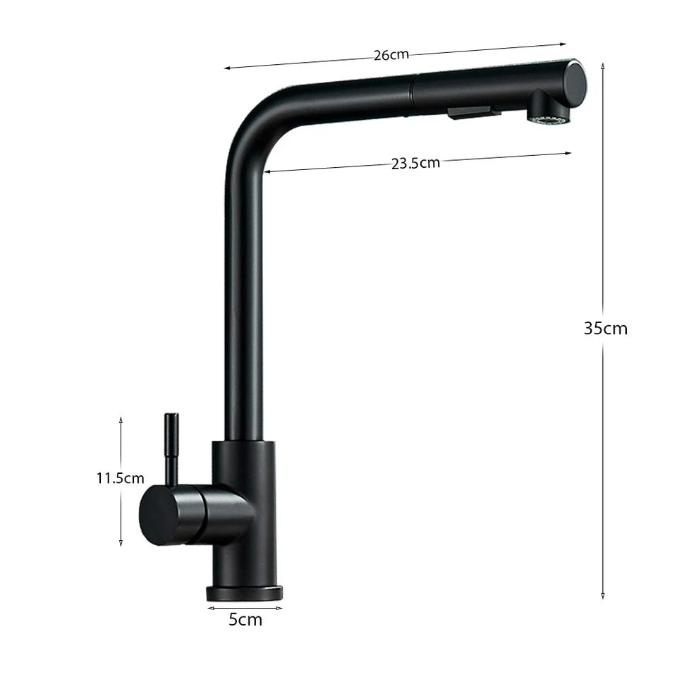 Black Kitchen Sink Faucet Pull Out 2-Mode Spray 360 Rotate Mixer Tap