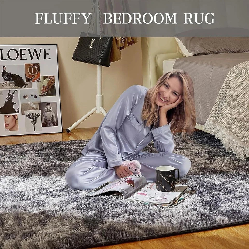 200x300cm Large Fluffy Area Rug Dark / Light Grey