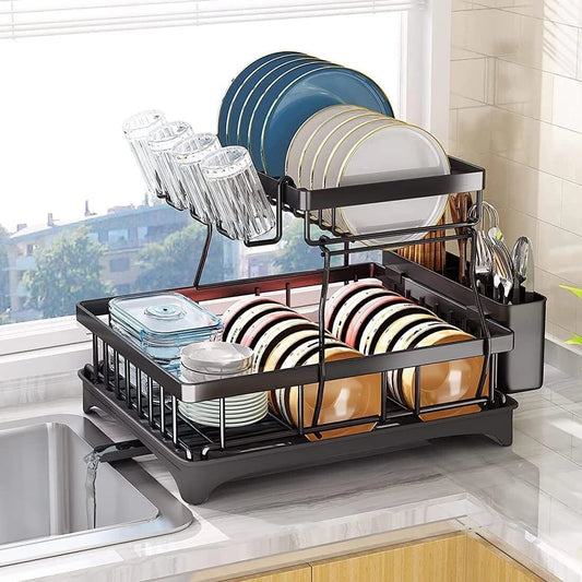 Dish Drying Rack with Cup Holder Tray Kitchen Organiser