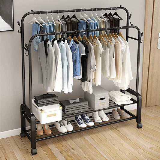 Freestanding heavy duty double garment rack