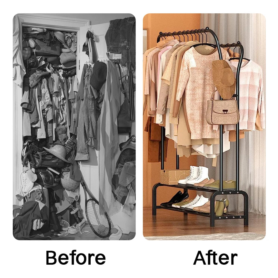 Double Clothes Rail Rack with Shoe Storage Shelf AU