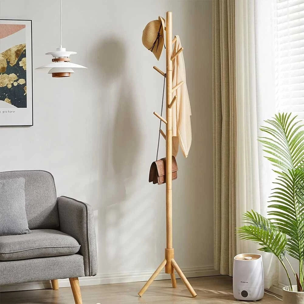 Wood Coat Stand Rack Clothes Hanger Hat Tree