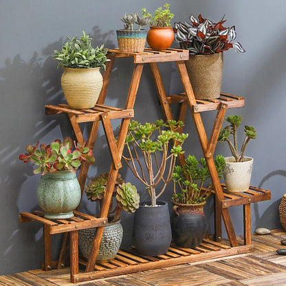 Heavy Duty Pine Wood Plant Stand Triangle