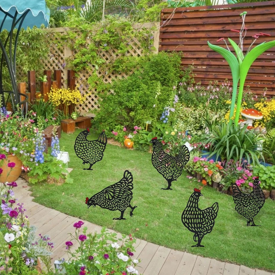 5x Chicken Yard Art Acrylic Garden Silhouette