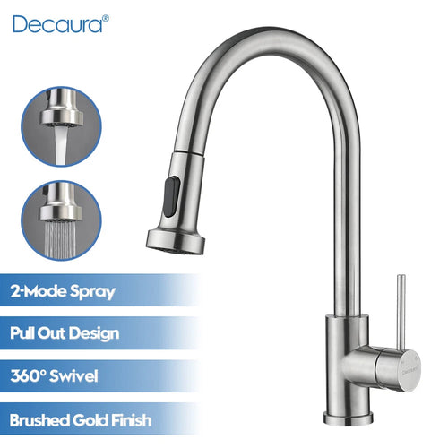 Kitchen Mixer Tap pull out Brushed Nickel 360° Swivel 2-Mode Spray