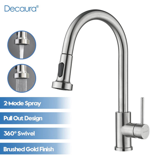 Kitchen Mixer Tap pull out Brushed Nickel 360° Swivel 2-Mode Spray