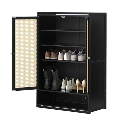 2 Doors Rattan Black Shoe Cabinet