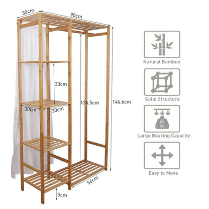 Open Wardrobe Bamboo Clothes Rail