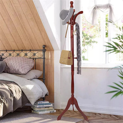 6ft Vintage Wooden Coat Rack Stand Floor Rack Clothes Hanger w 13 Hooks