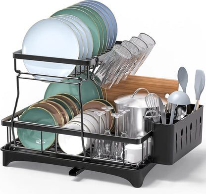 Dish Drying Rack with Cup Holder Tray Kitchen Organiser