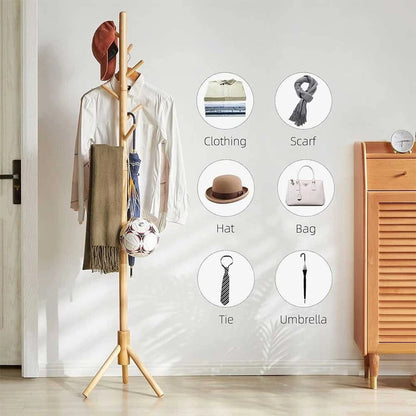 Wood Coat Stand Rack Clothes Hanger Hat Tree