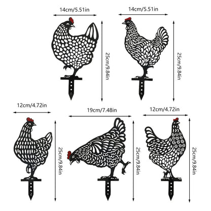 5x Chicken Yard Art Acrylic Garden Silhouette