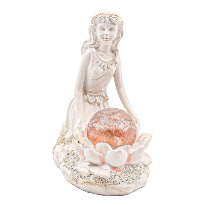 Solar Powered Garden Ornament Flower Fairy Statue Light Decoration Sculpture