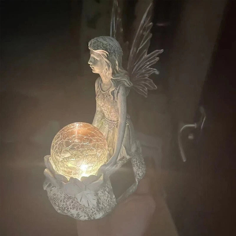 Solar Powered Garden Ornament Flower Fairy Statue Light Decoration Sculpture