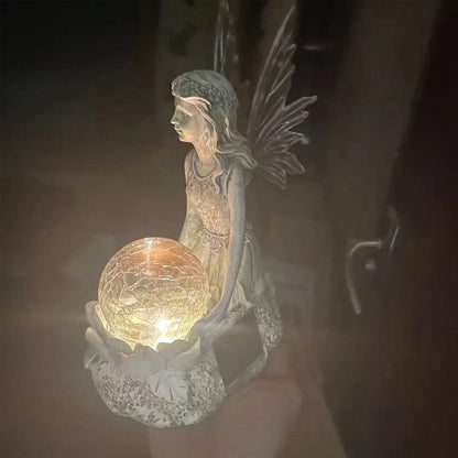 Solar Powered Garden Ornament Flower Fairy Statue Light Decoration Sculpture