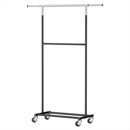 Double Rod Clothes Rack with Shelf & Wheels