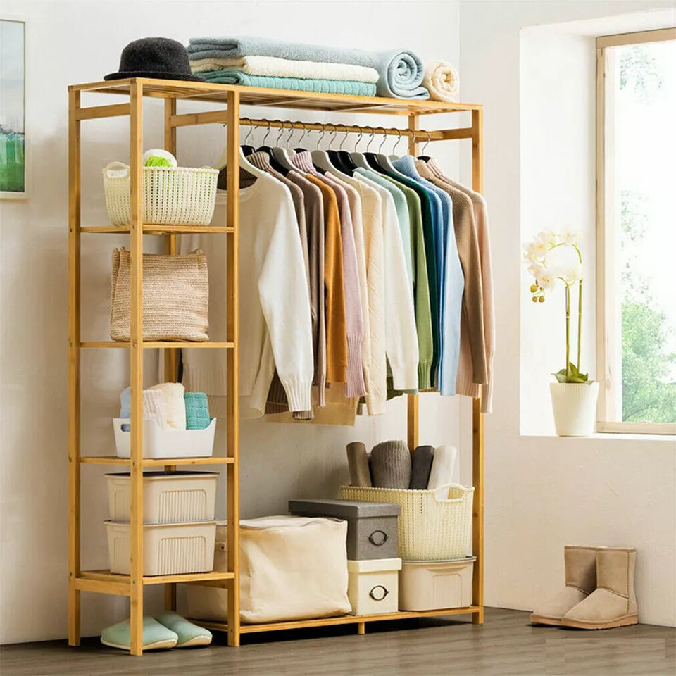 Open Wardrobe Bamboo Clothes Rail