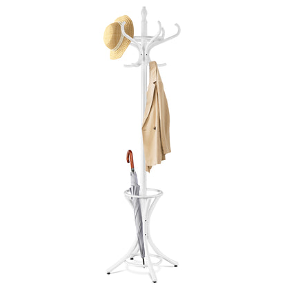 12 Hooks Wooden Stand Clothes Hat Bag Hanger w/Umbrella
