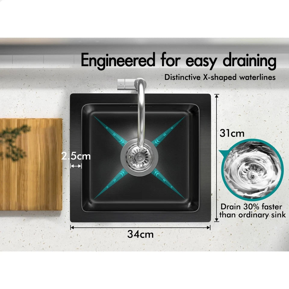 Kitchen Sink Stain- less Steel Drop in Flush Under Mount 340X310MM Black
