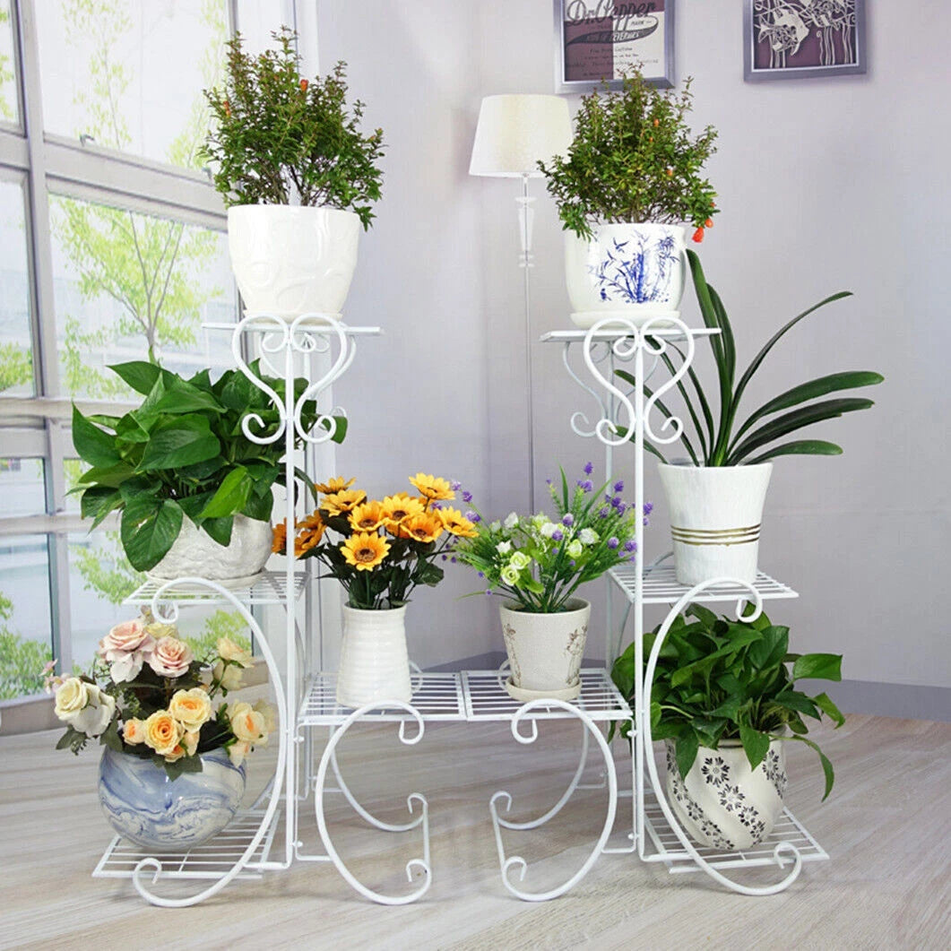 White Metal Plant Stand 4-Tier Flower Rack