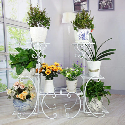 White Metal Plant Stand 4-Tier Flower Rack