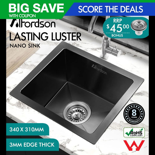 Kitchen Sink Stain- less Steel Drop in Flush Under Mount 340X310MM Black