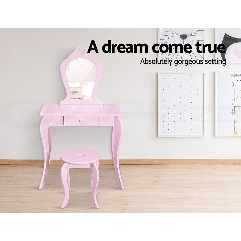 Kids Vanity Dressing Table Stool Set Mirror