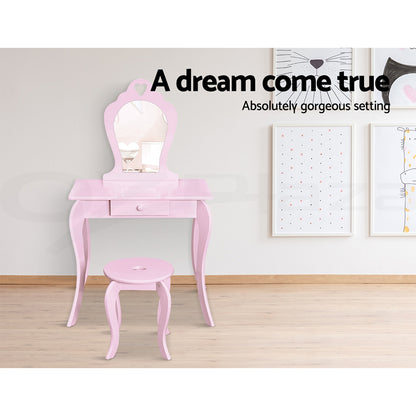 Kids Vanity Dressing Table Stool Set Mirror