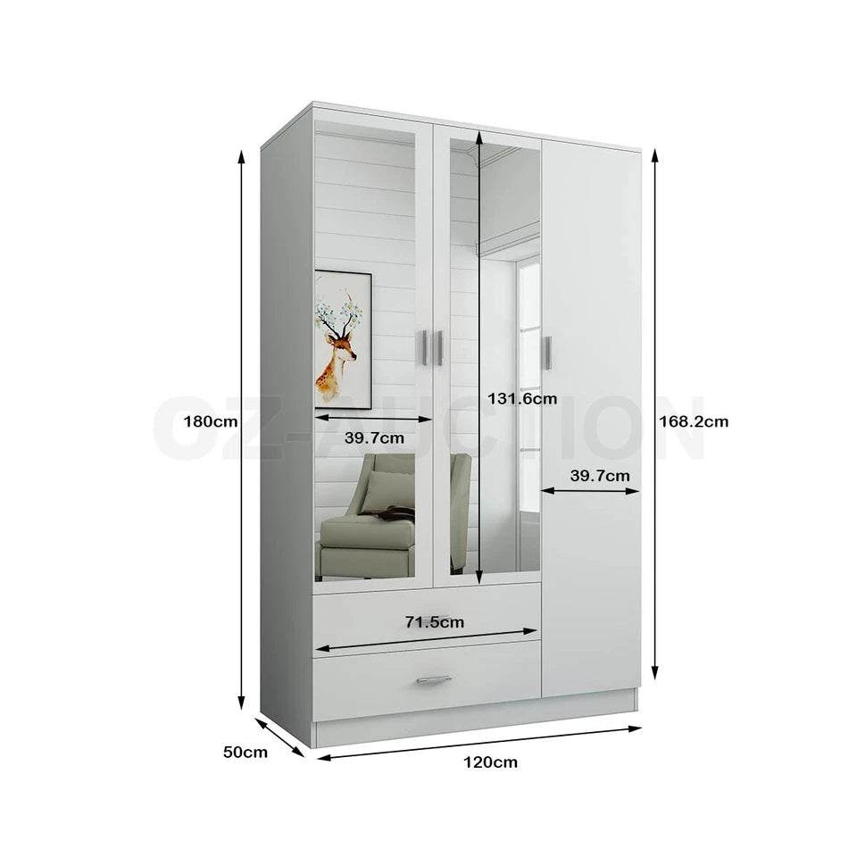 3 Door 2 Drawer Mirrored Wardrobe Cabinet 4 Storage Shelves