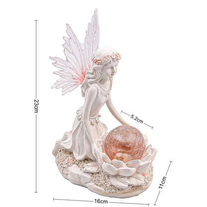 Solar Powered Garden Ornament Flower Fairy Statue Light Decoration Sculpture