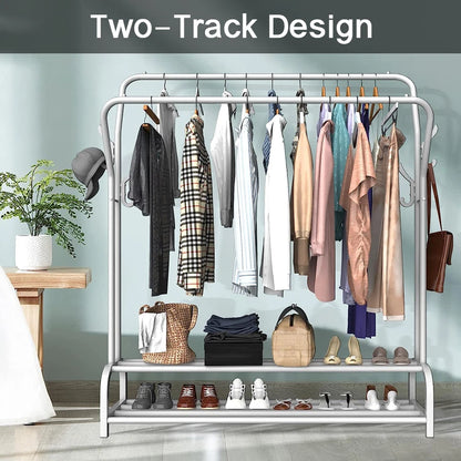 Double Clothes Rail Rack with Shoe Storage Shelf AU