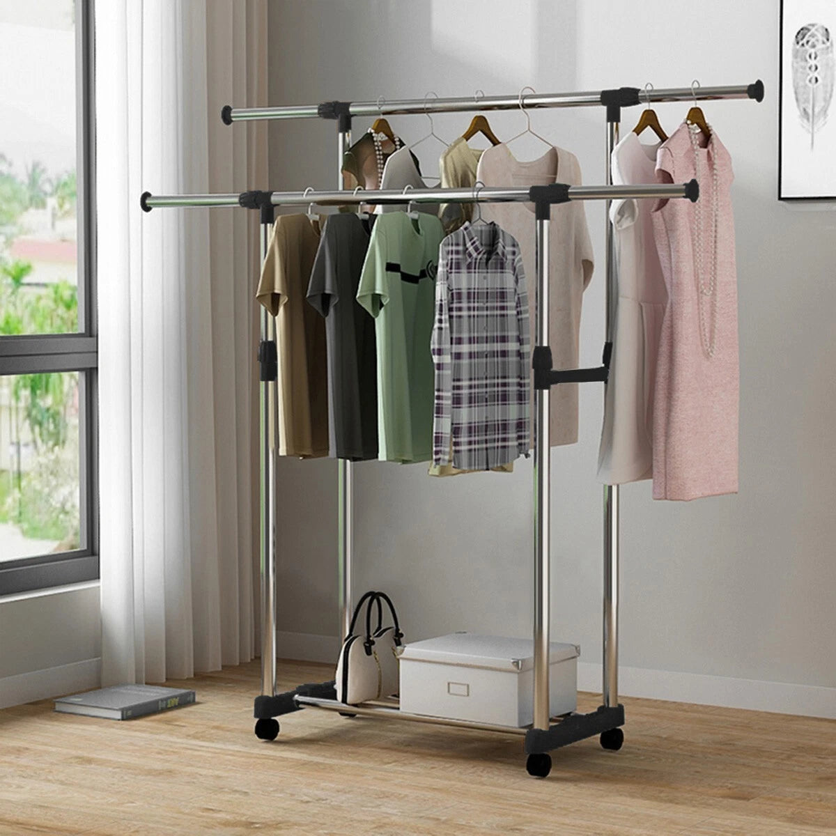 Adjustable Double Clothes Rack Stainless Steel