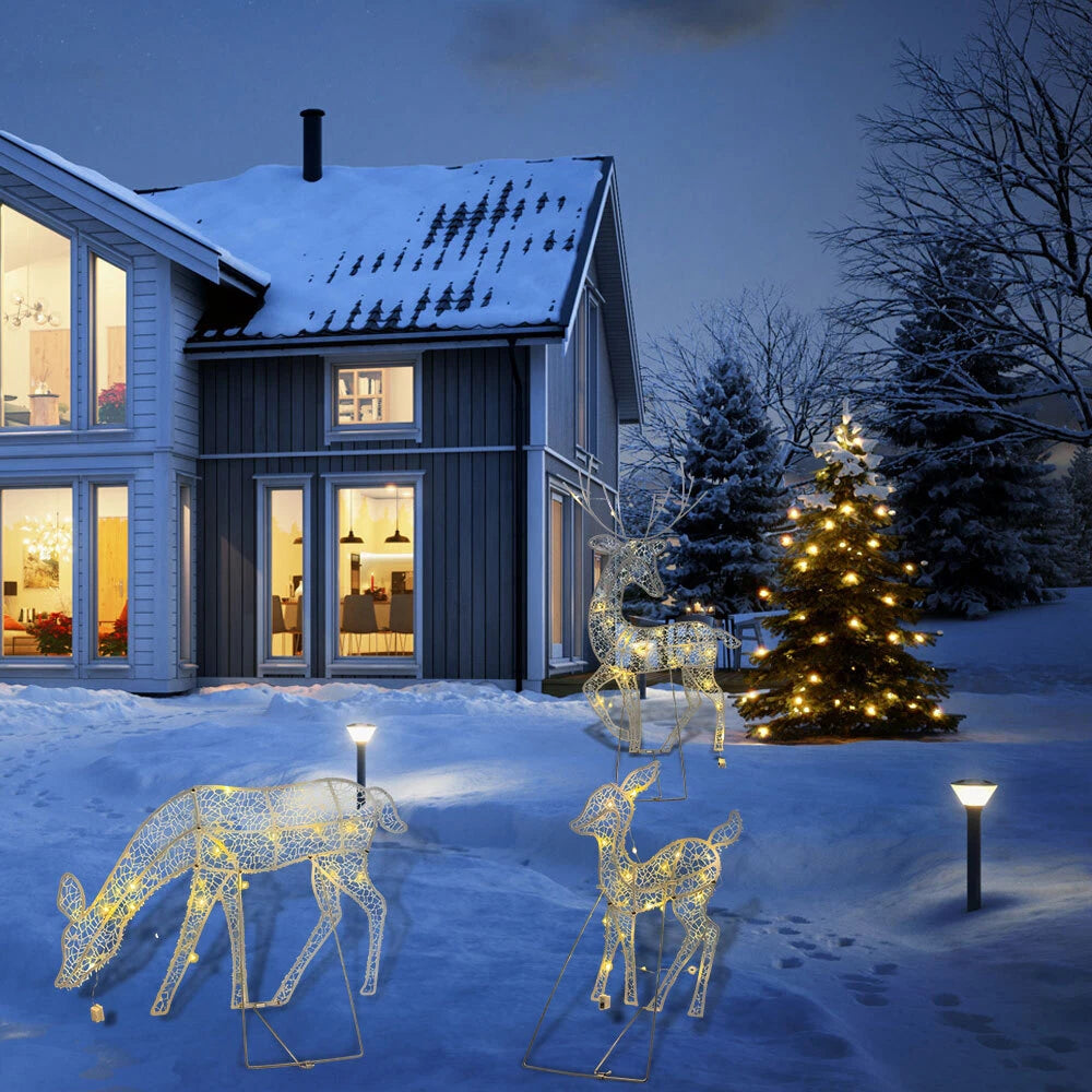 3PCS Christmas Iron Reindeer Elk Led Light Decoration