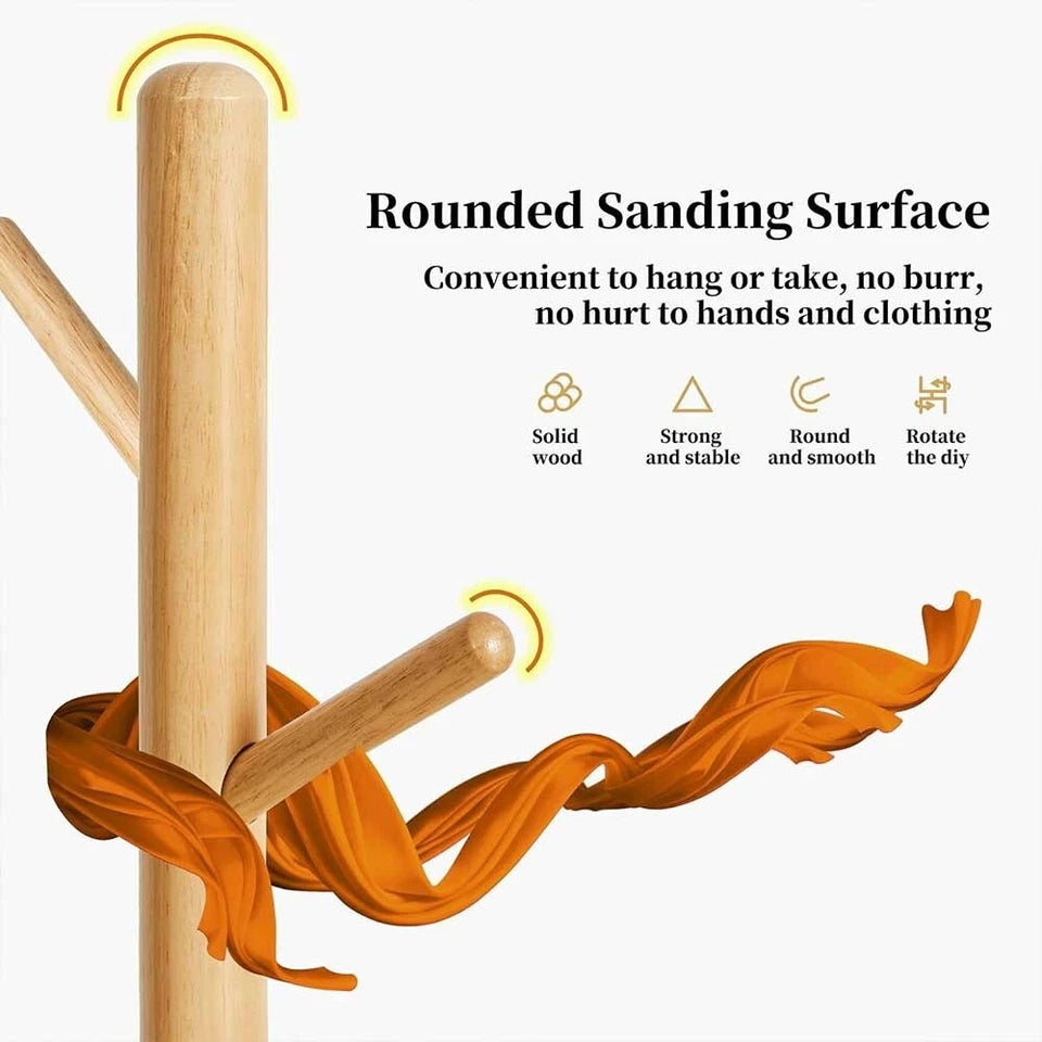 Wood Coat Stand Rack Clothes Hanger Hat Tree
