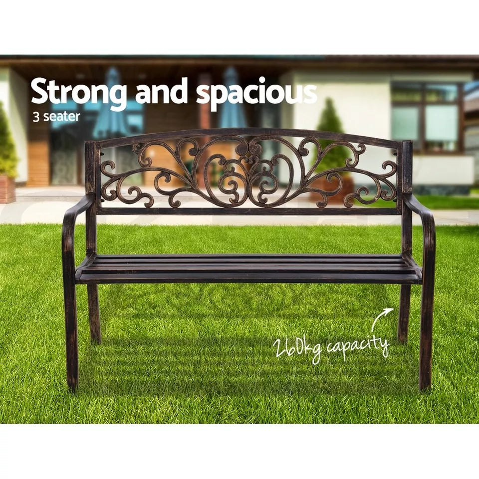 Garden Steel Bench Seat Backyard Chair Bronze