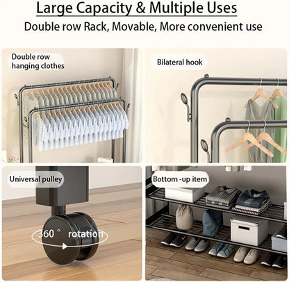 Freestanding heavy duty double garment rack