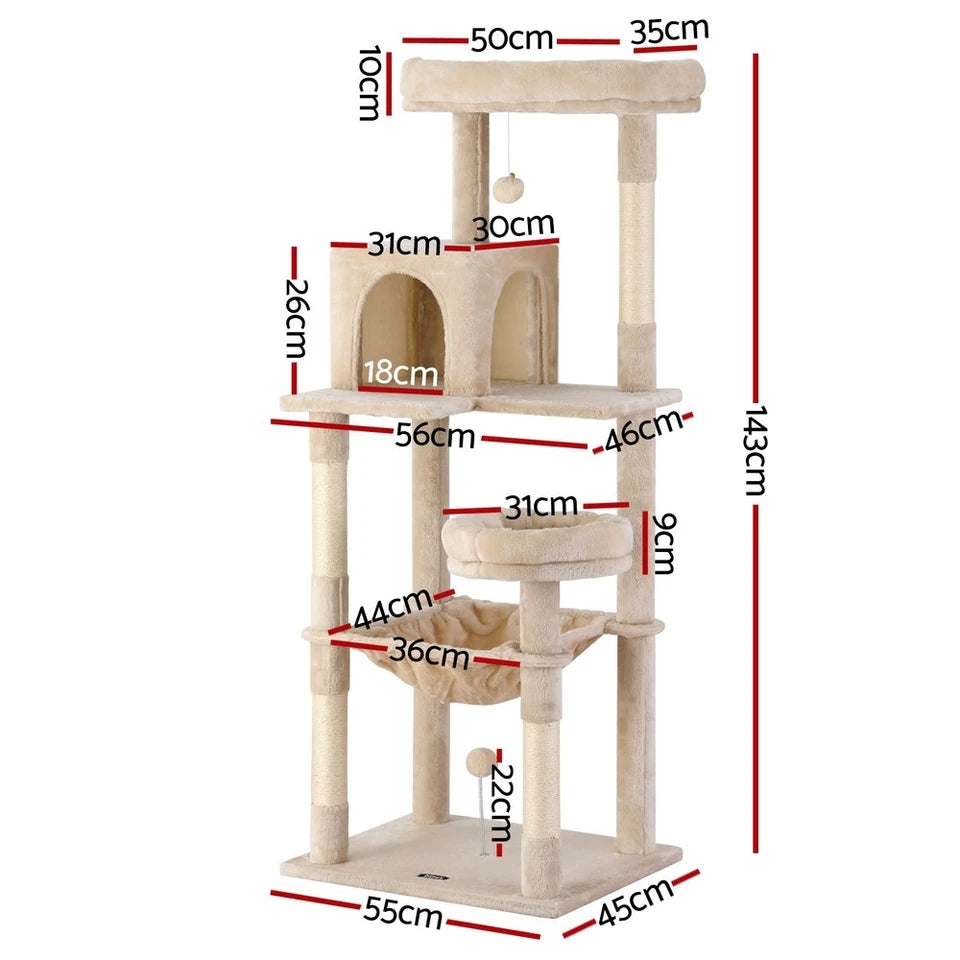 Pet Cat Tree 143cm Tower Scratching