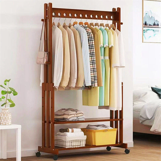 Wooden Clothes Rail Rack Garment Shoe Stand Open Wardrobe