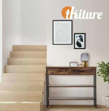 3-Tier Console Table Wood Sofa Table with 2 Drawers