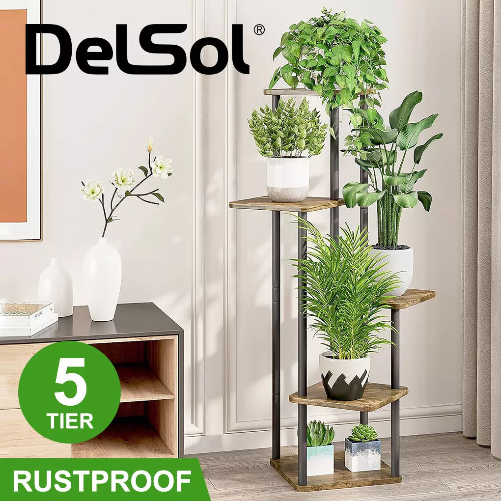 5 Tier Wood Tall Plant Stand Metal Rack