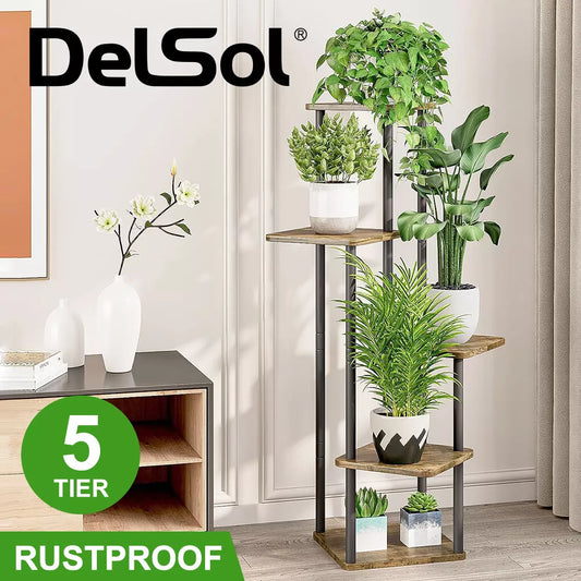 5 Tier Wood Tall Plant Stand Metal Rack