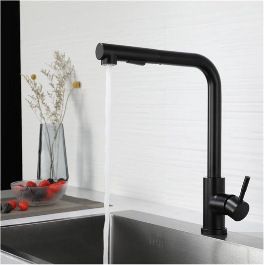 Black Kitchen Sink Faucet Pull Out 2-Mode Spray 360 Rotate Mixer Tap