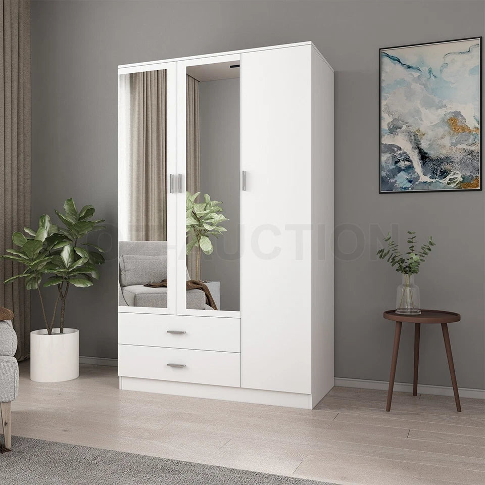 3 Door 2 Drawer Mirrored Wardrobe Cabinet 4 Storage Shelves