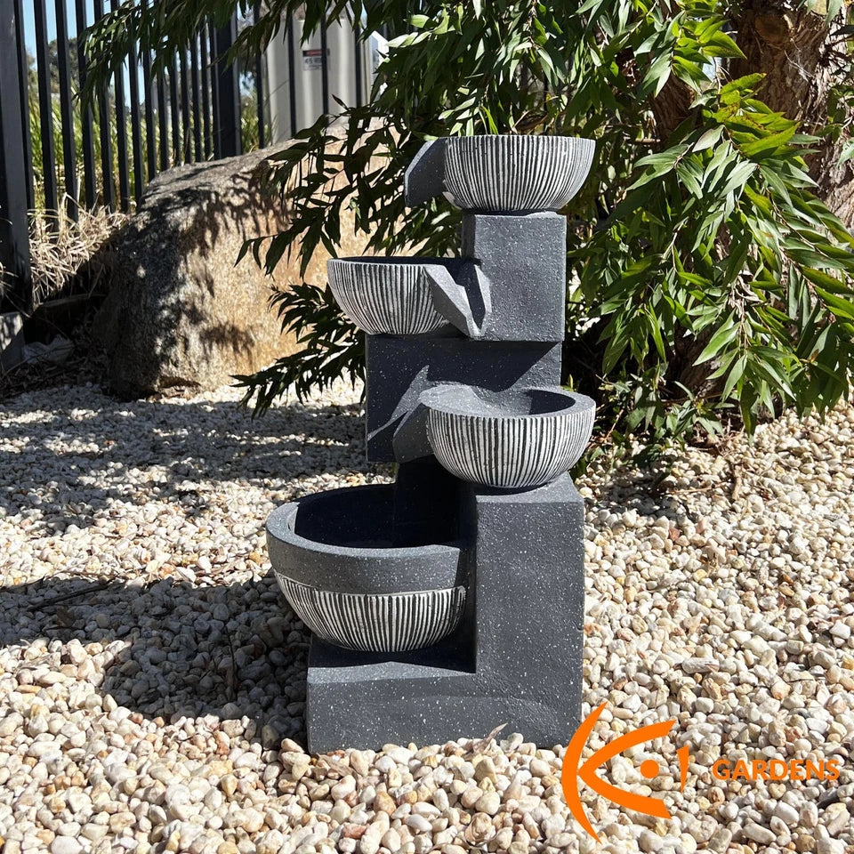Garden Solar Water Fountain 4 Tiers Bird Bath with LED Light Outdoor 48cm